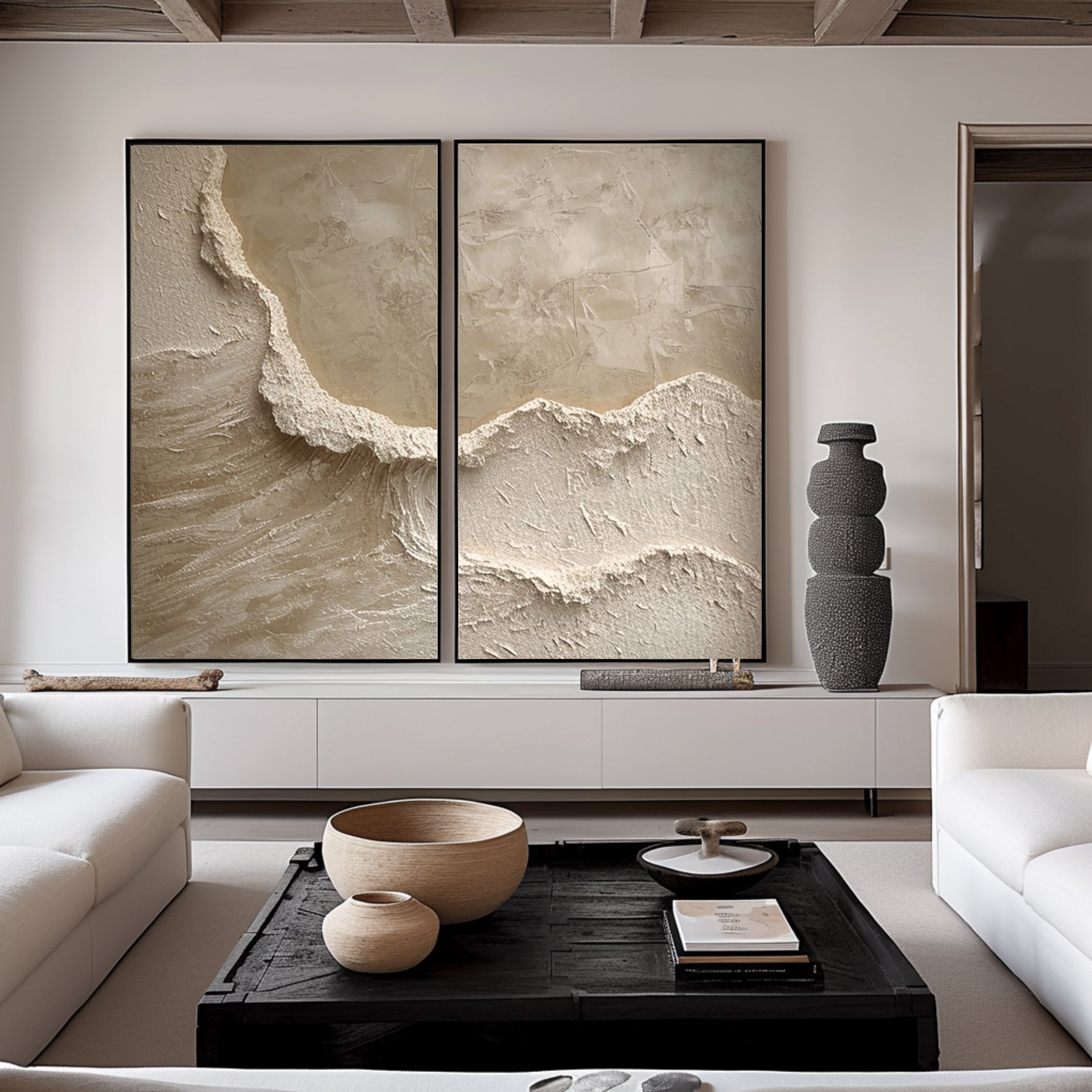 Beige & Brown Minimalist Painting Set Of 2 #BBS 004
