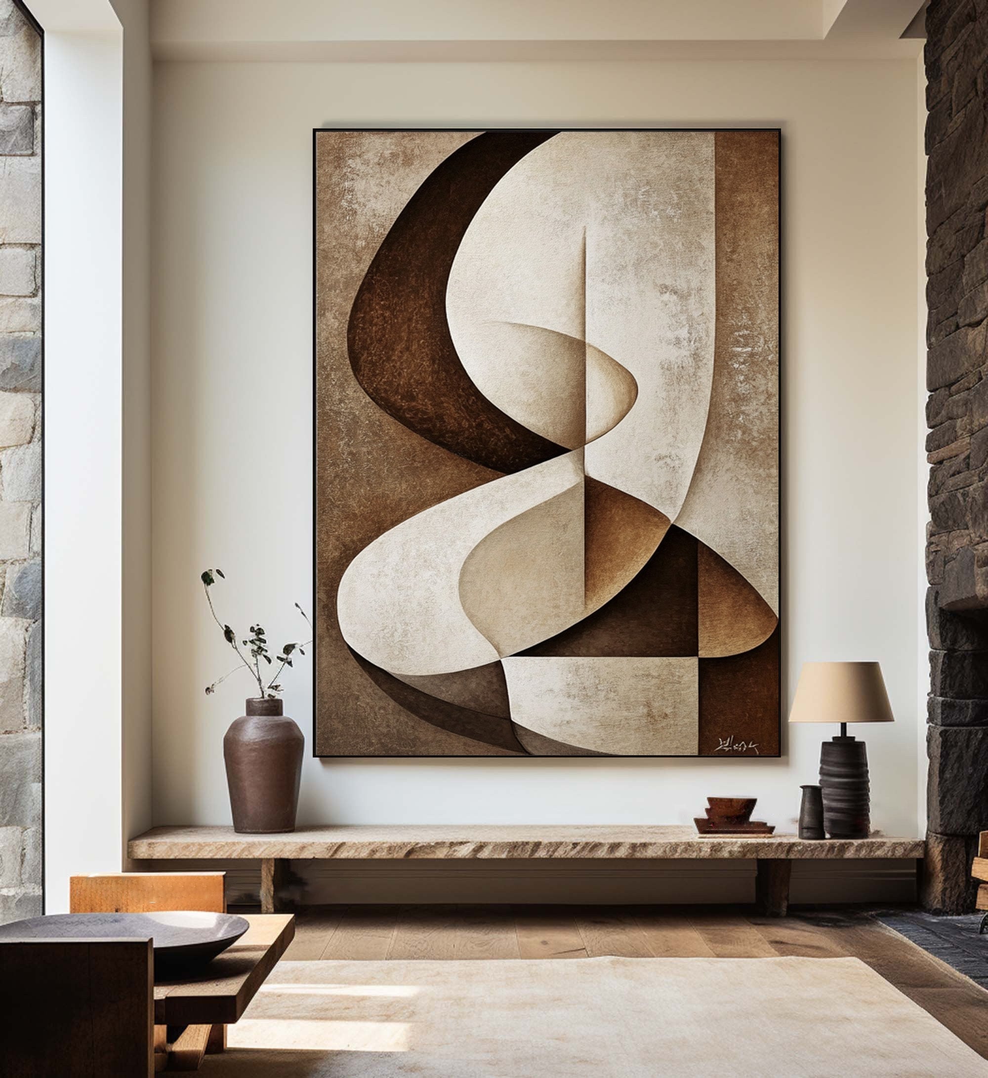 Curved Tranquility: Abstract Fluid Canvas for Contemporary Interiors