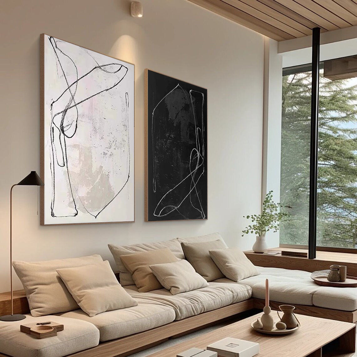 Black & White Minimalist Painting Set Of 2 #BWS 006