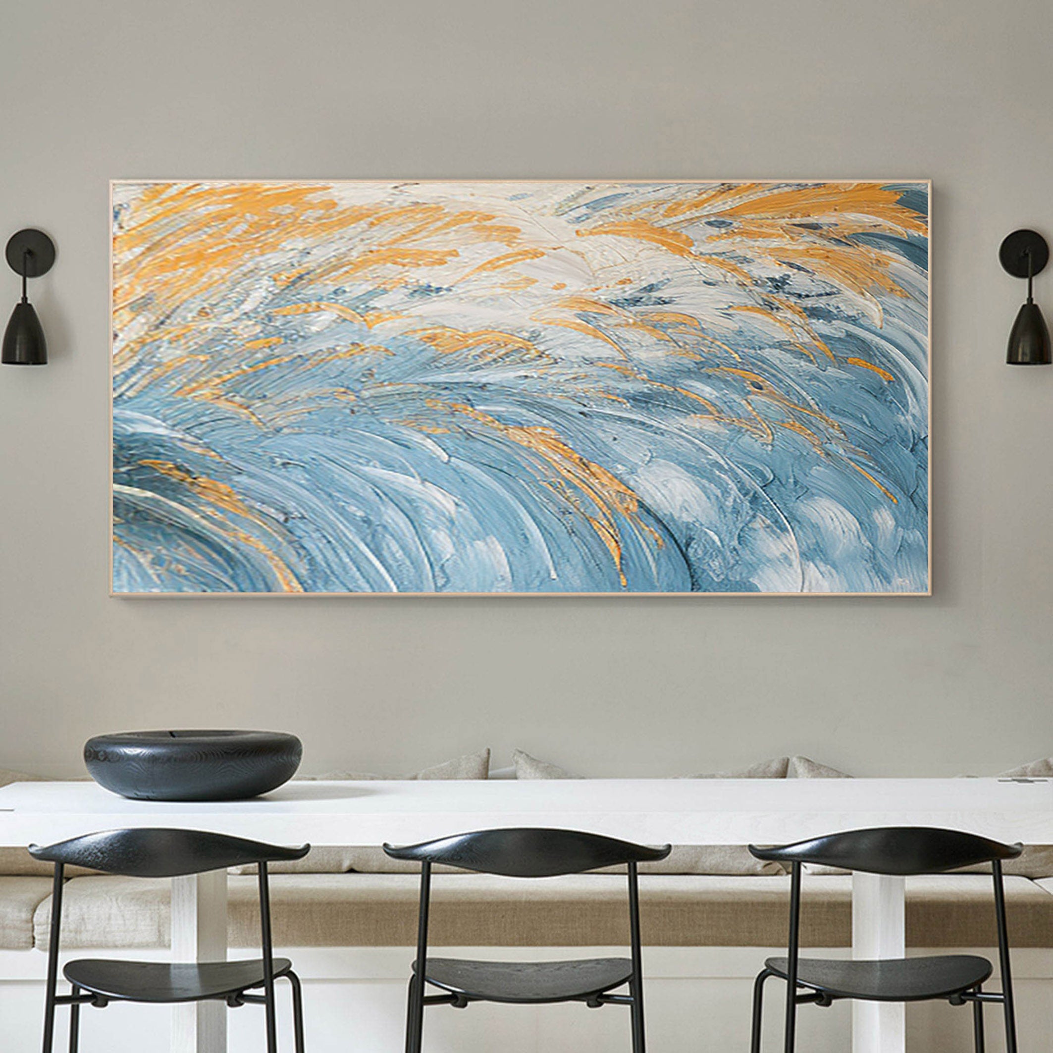 Golden Horizon: Textured Ocean Waves Canvas