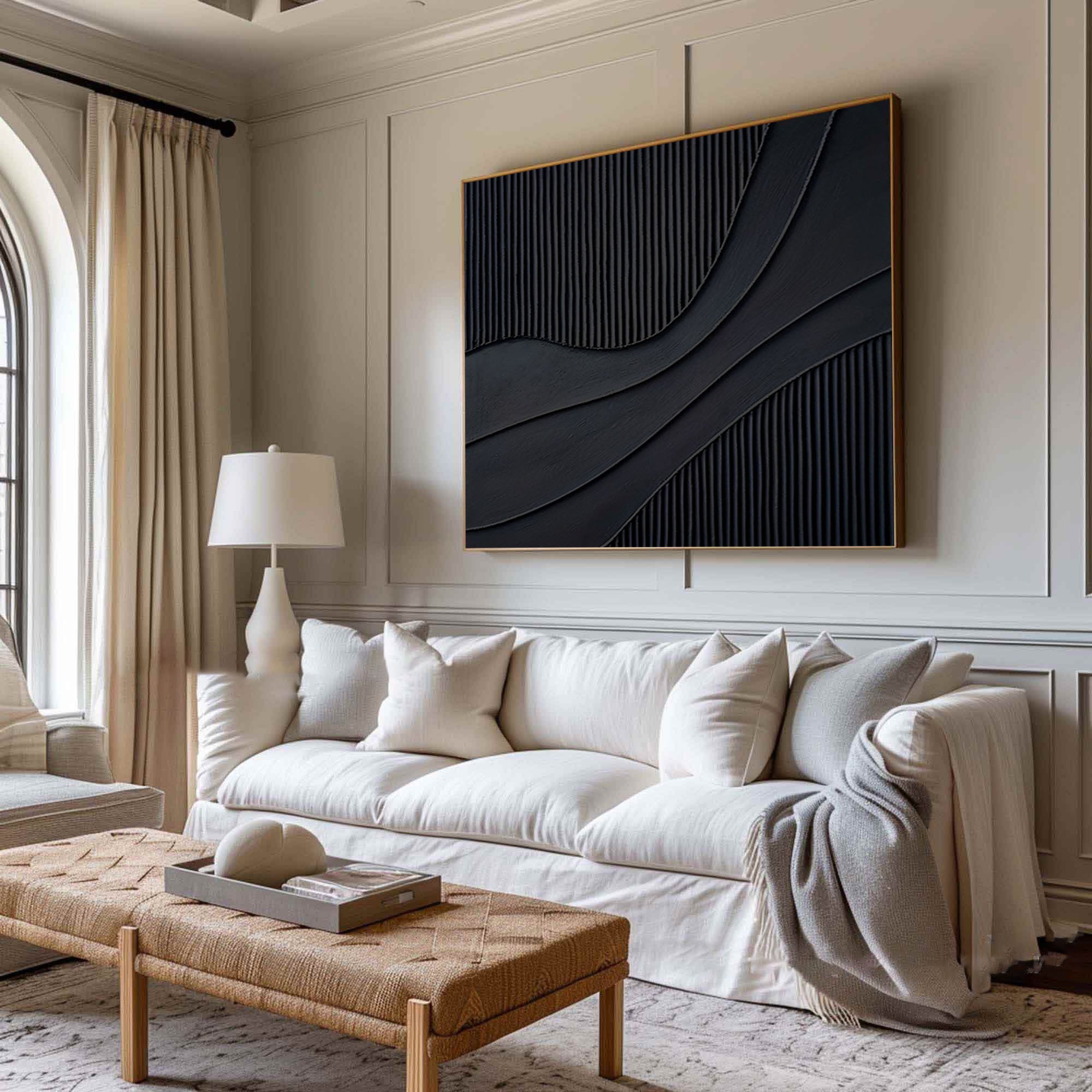 Midnight Flow: Black Canvas Art