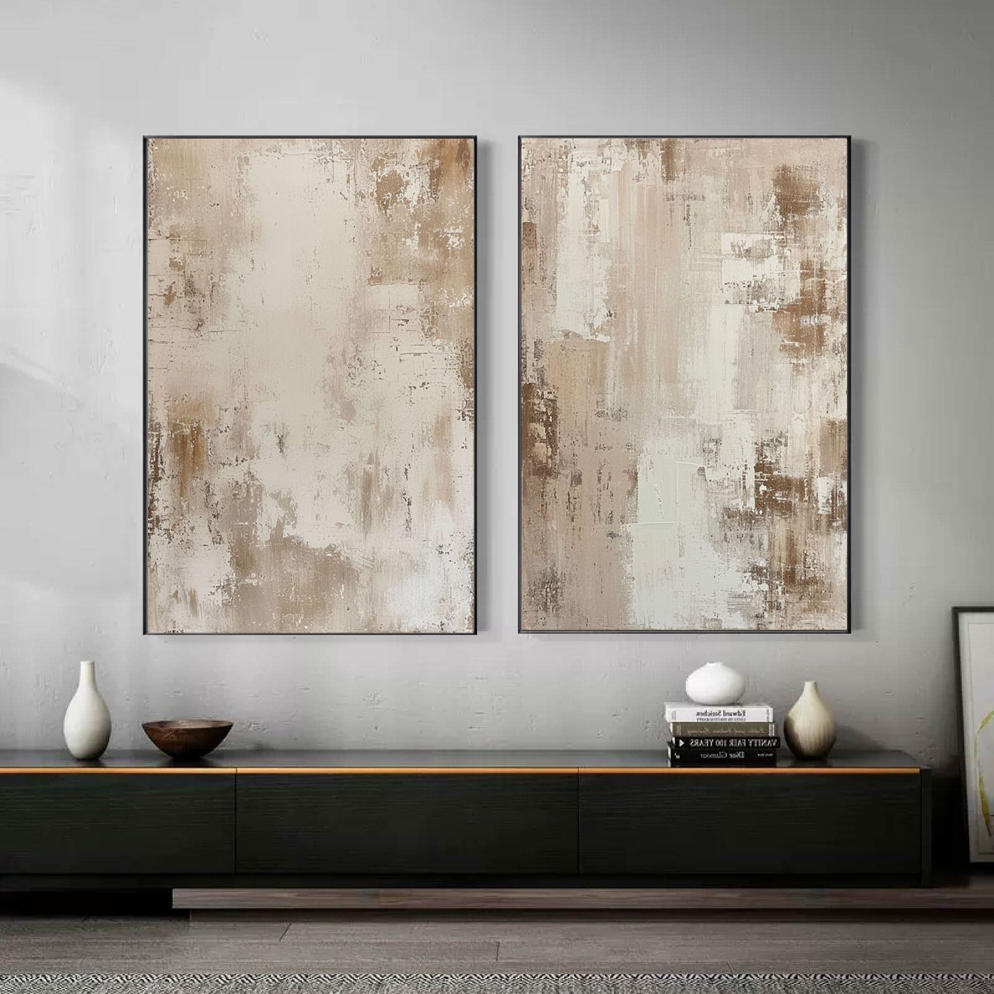 Beige & Brown Minimalist Painting Set Of 2 #BBS 007