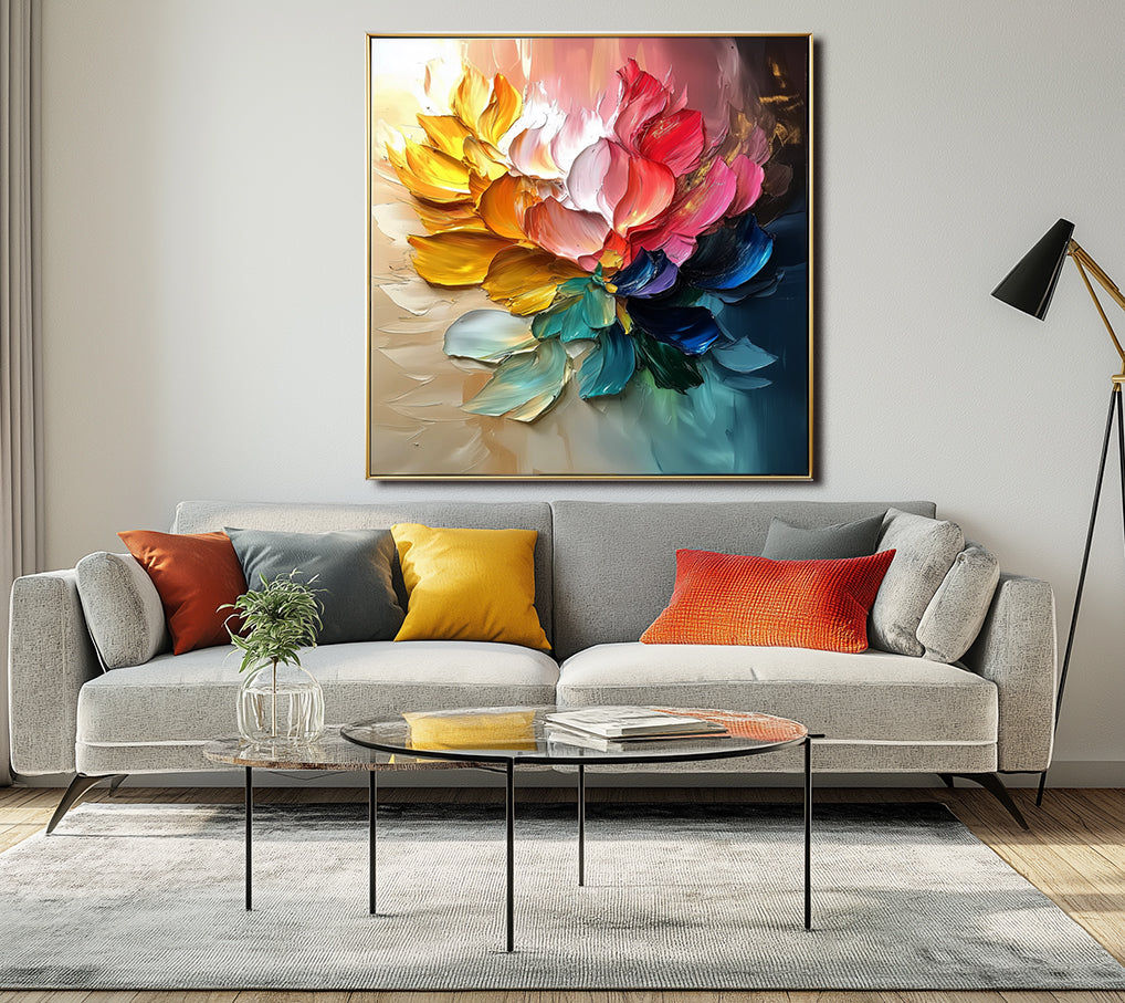 Flare in Bloom - Color Explosion Flower Canvas 3D Textured Floral Wall Art