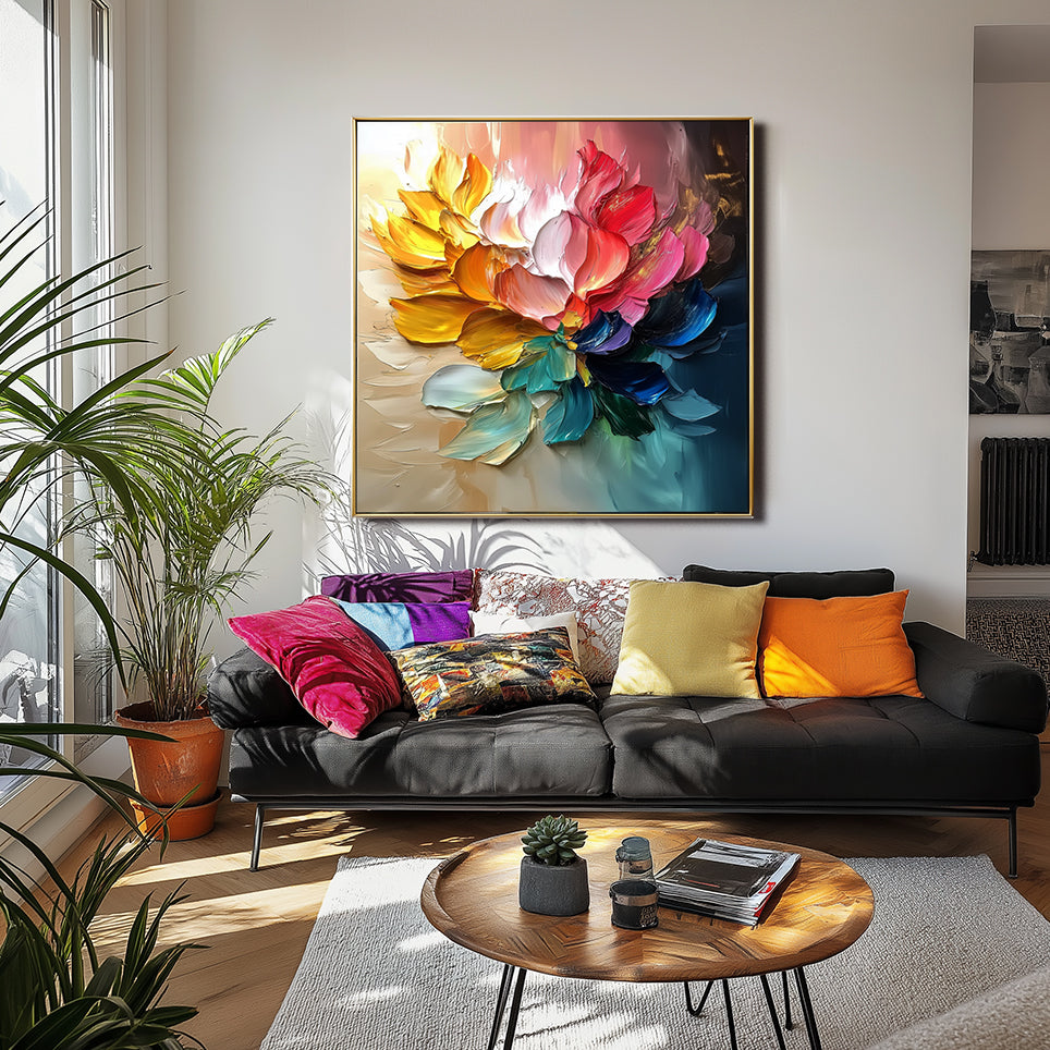 Flare in Bloom - Color Explosion Flower Canvas 3D Textured Floral Wall Art