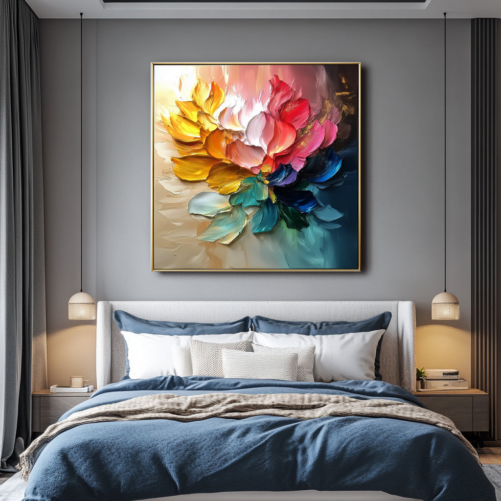 Flare in Bloom - Color Explosion Flower Canvas 3D Textured Floral Wall Art
