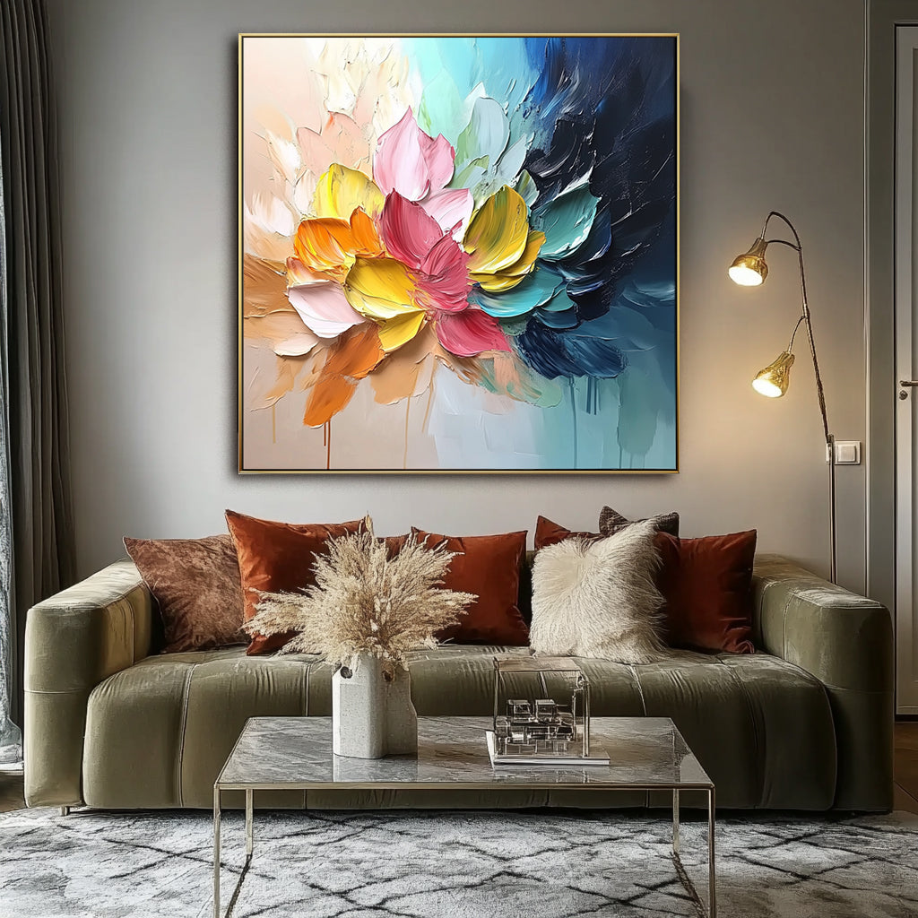Radiant Bloom - Colorful Floral Textured Wall Art 3D Abstract Oil Painting