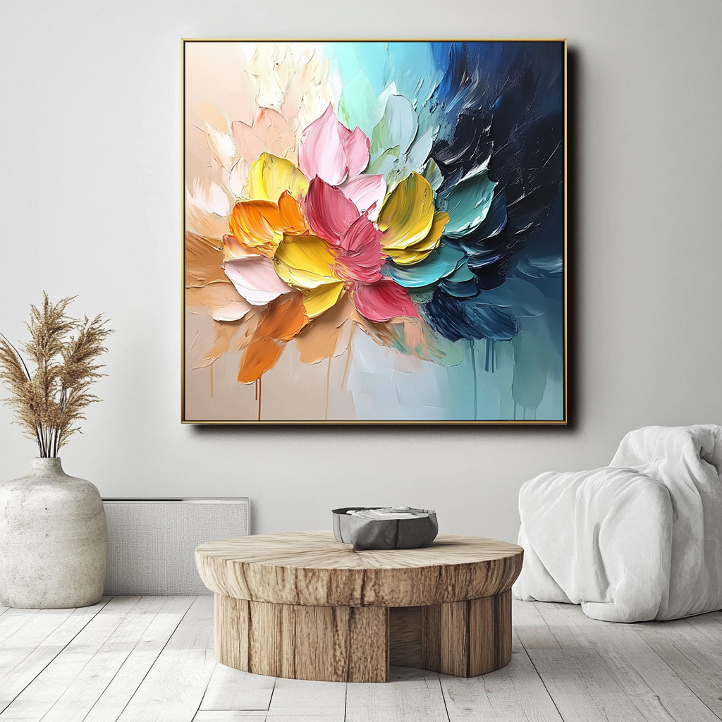 Radiant Bloom - Colorful Floral Textured Wall Art 3D Abstract Oil Painting