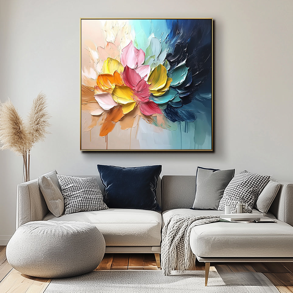 Radiant Bloom - Colorful Floral Textured Wall Art 3D Abstract Oil Painting