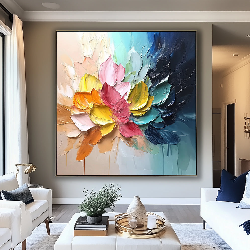 Radiant Bloom - Colorful Floral Textured Wall Art 3D Abstract Oil Painting