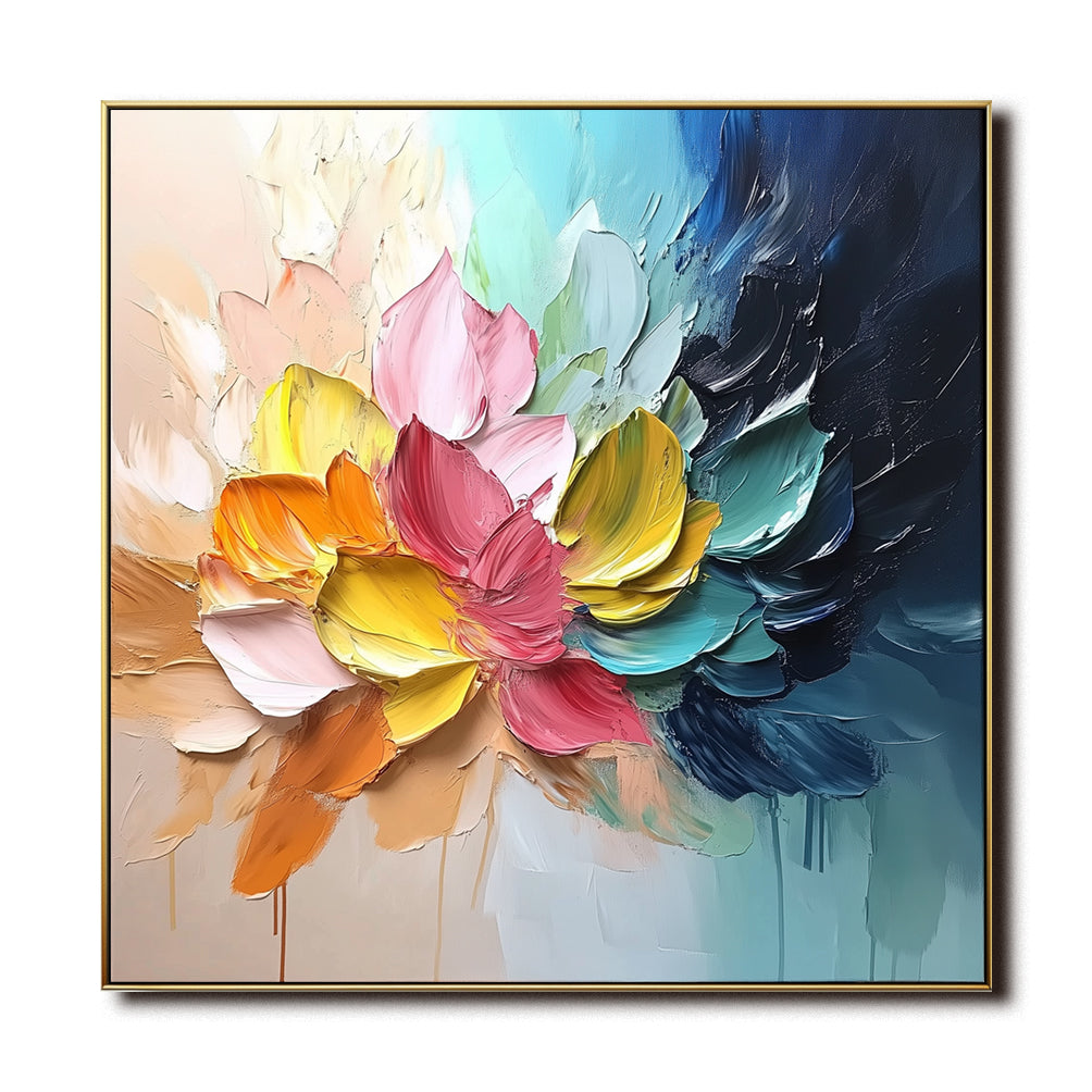 Radiant Bloom - Colorful Floral Textured Wall Art 3D Abstract Oil Painting