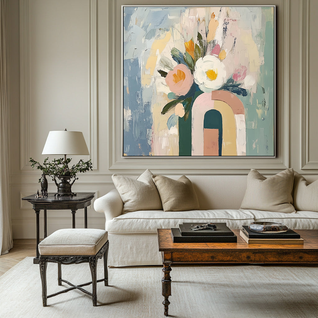 Spring Portal - Colorful Floral Abstract Canvas Modern Pastel Wall Art