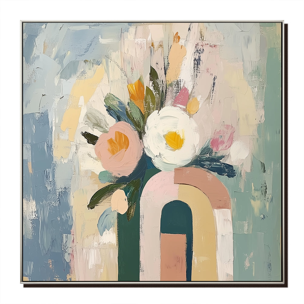 Spring Portal - Colorful Floral Abstract Canvas Modern Pastel Wall Art