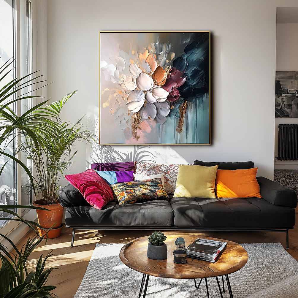 Bloom Reverie - Textured Floral Oil Painting – Colorful 3D Abstract Canvas