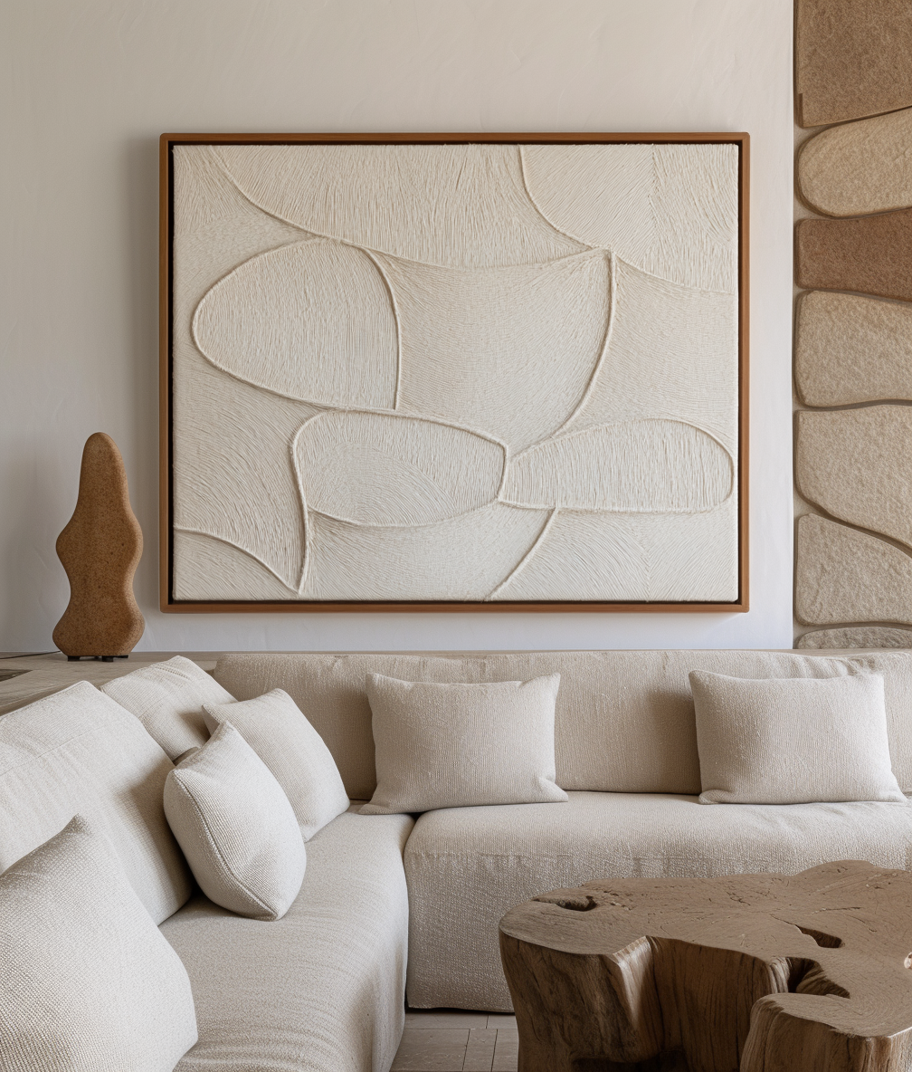 Organic Flow - Minimalist Textured Neutral Wall Art – White 3D Abstract Canvas