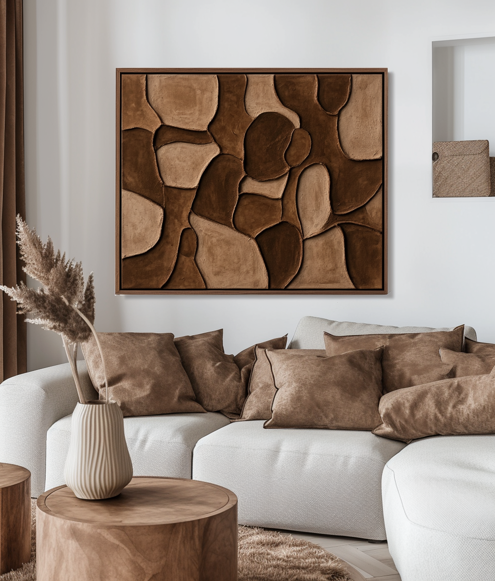 Earthflow Mosaic - Textured Brown Abstract Wall Art Sculptural Modern Canvas Painting