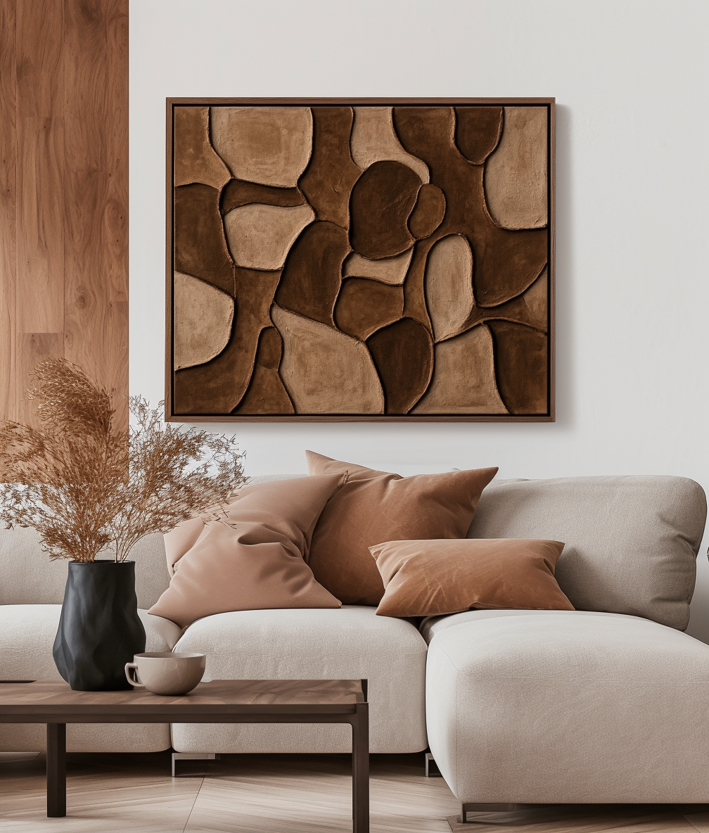 Earthflow Mosaic - Textured Brown Abstract Wall Art Sculptural Modern Canvas Painting