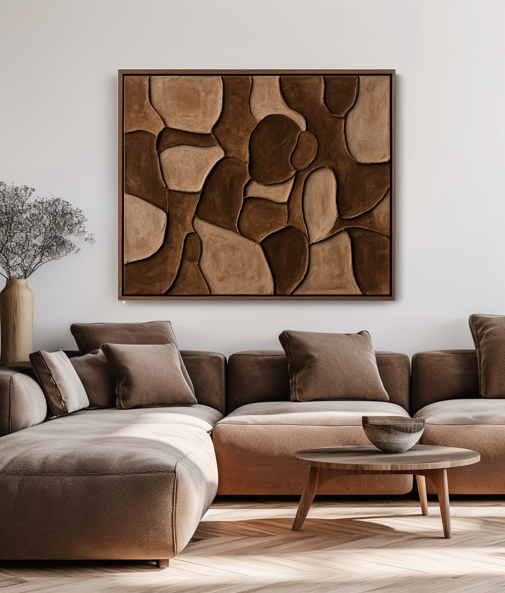 Earthflow Mosaic - Textured Brown Abstract Wall Art Sculptural Modern Canvas Painting
