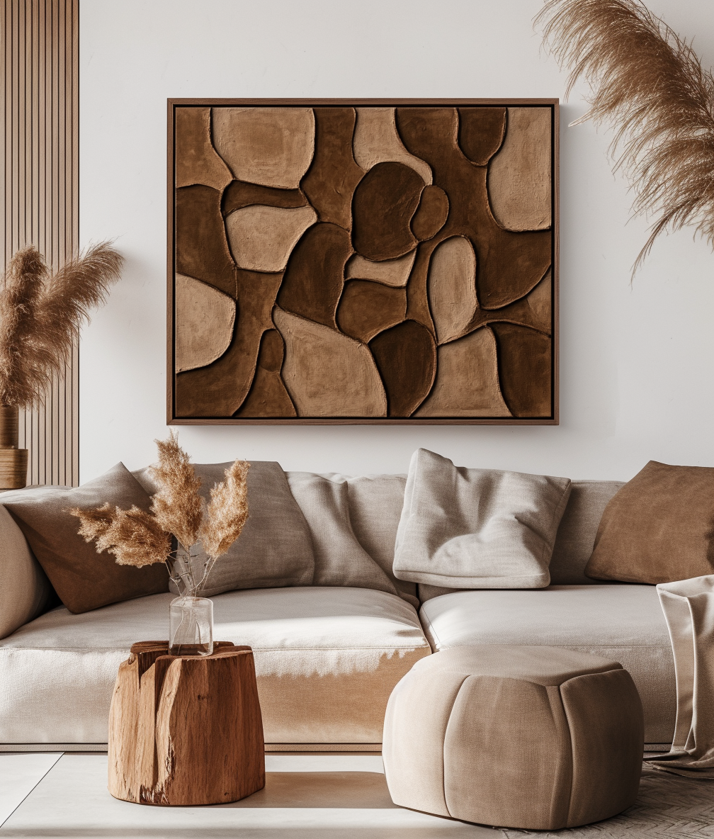 Earthflow Mosaic - Textured Brown Abstract Wall Art Sculptural Modern Canvas Painting