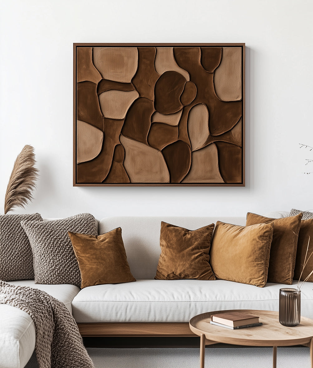 Earthflow Mosaic - Textured Brown Abstract Wall Art Sculptural Modern Canvas Painting