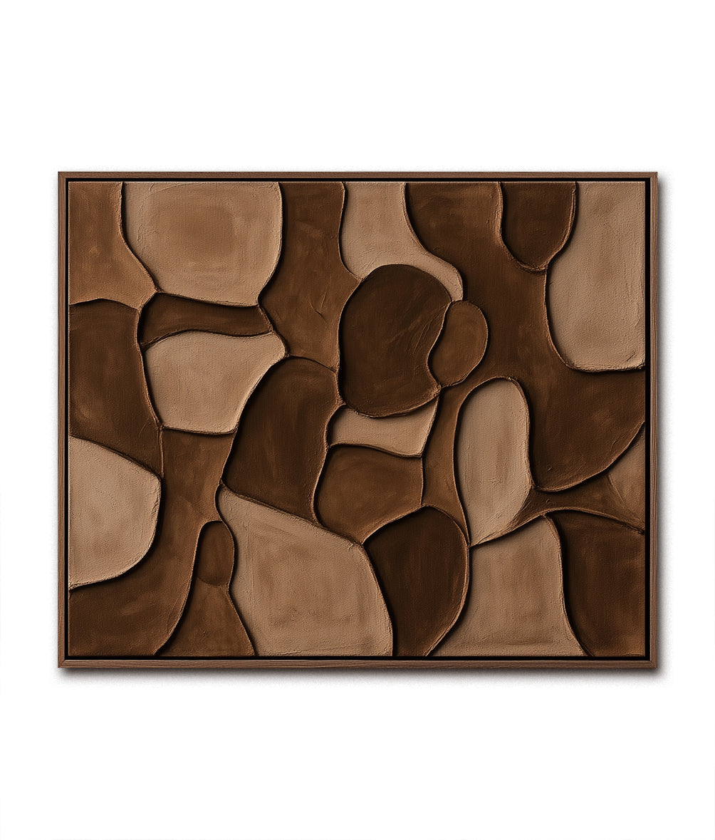 Earthflow Mosaic - Textured Brown Abstract Wall Art Sculptural Modern Canvas Painting