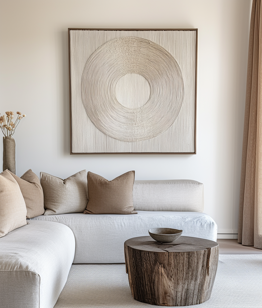 Still Orbit - Neutral Circle Textured Wall Art Minimalist 3D Abstract Canvas Sculpture