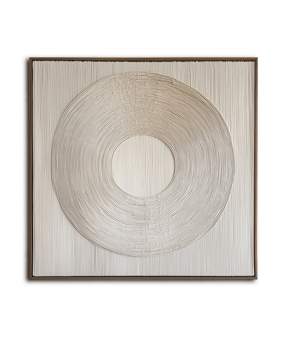 Still Orbit - Neutral Circle Textured Wall Art Minimalist 3D Abstract Canvas Sculpture