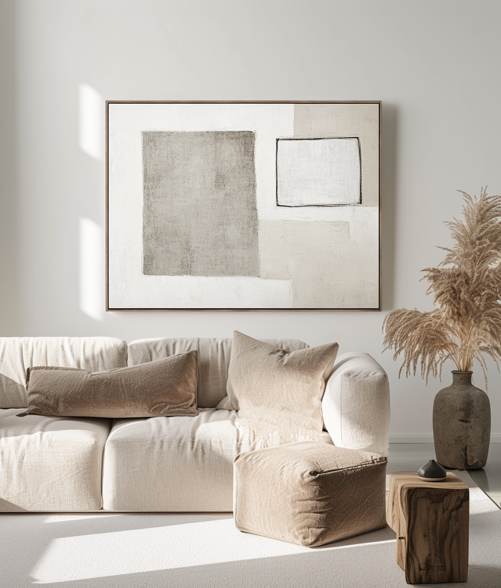 Framed Silence – Neutral Geometric Minimalist Canvas Art