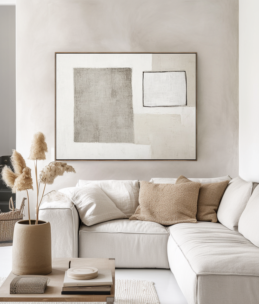 Framed Silence – Neutral Geometric Minimalist Canvas Art