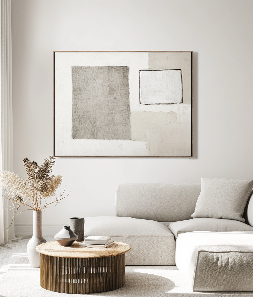 Framed Silence – Neutral Geometric Minimalist Canvas Art