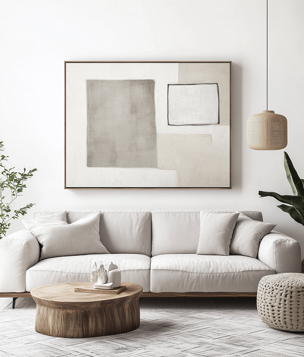 Framed Silence – Neutral Geometric Minimalist Canvas Art
