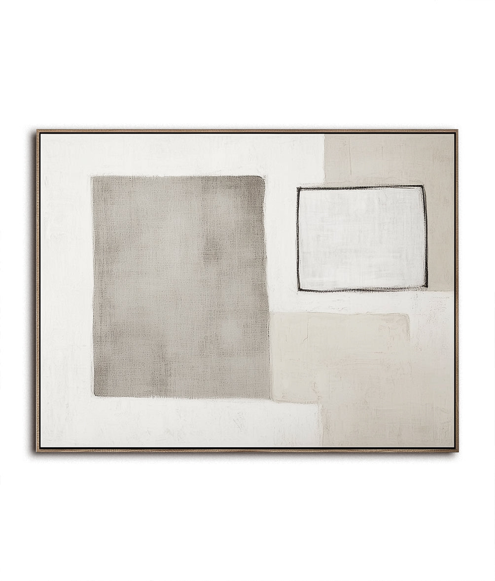 Framed Silence – Neutral Geometric Minimalist Canvas Art