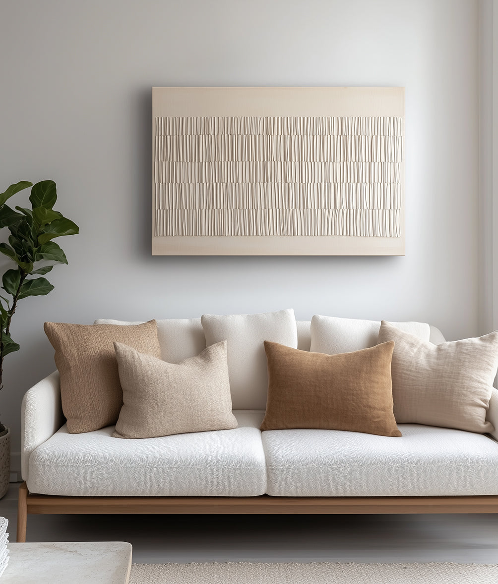 Silent Pulse – Minimalist Vertical Stripe Texture Art Neutral Canvas