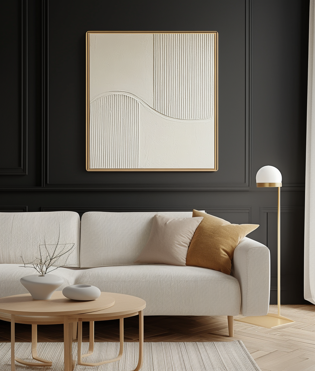 Wave Divide - Minimalist White Textured Wall Art – 3D Abstract Canvas for Neutral Decor