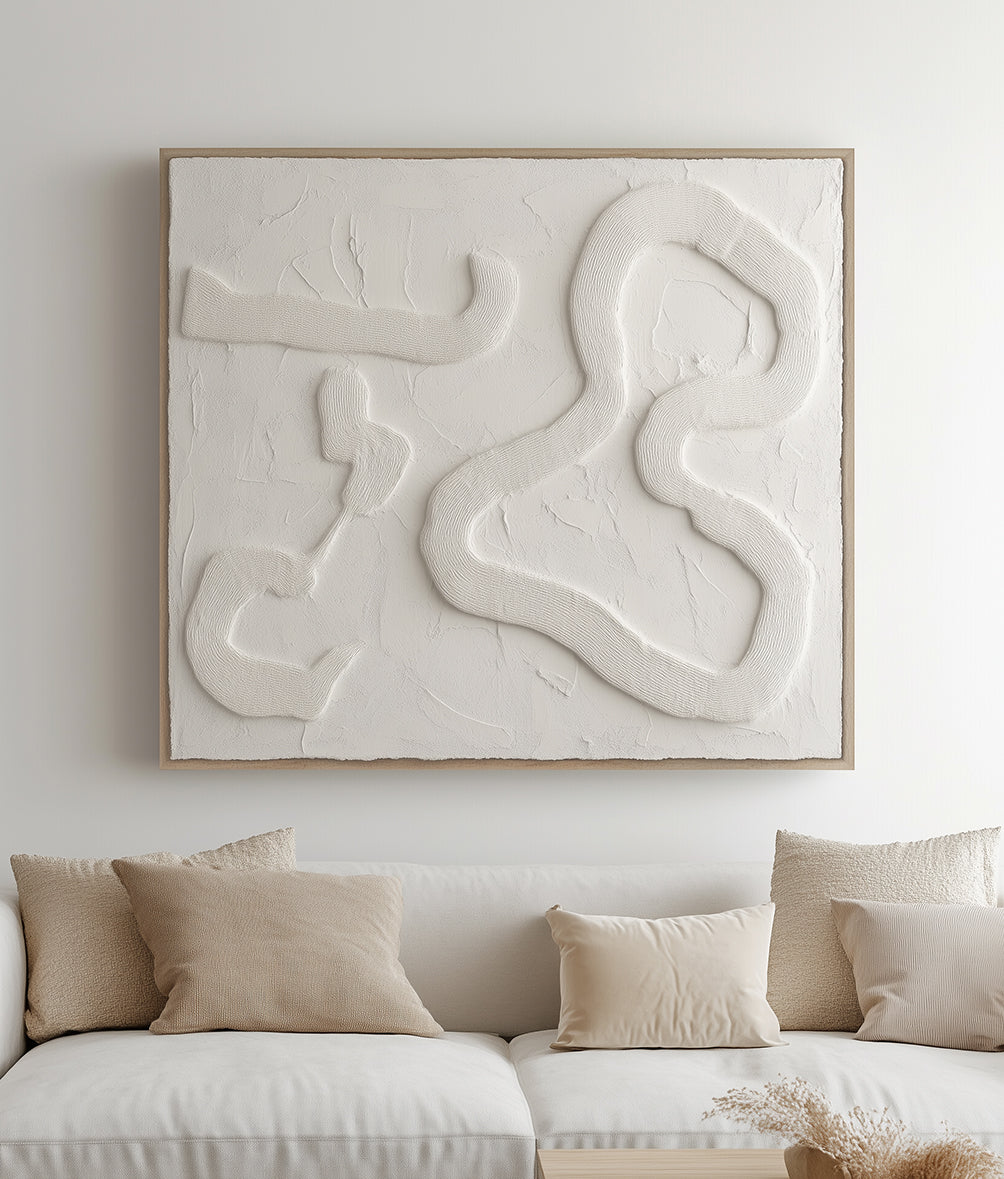Traced Stillness - White 3D Textured Canvas Wall Art Minimalist Abstract Neutral Decor