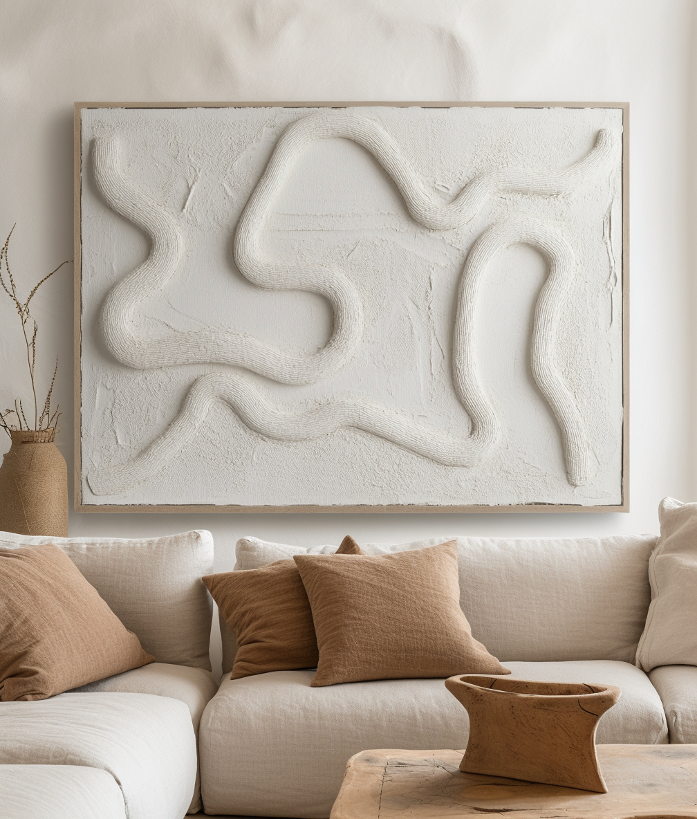 Quiet Maze - White 3D Textured Abstract Canvas Vertical Minimalist Wall Art