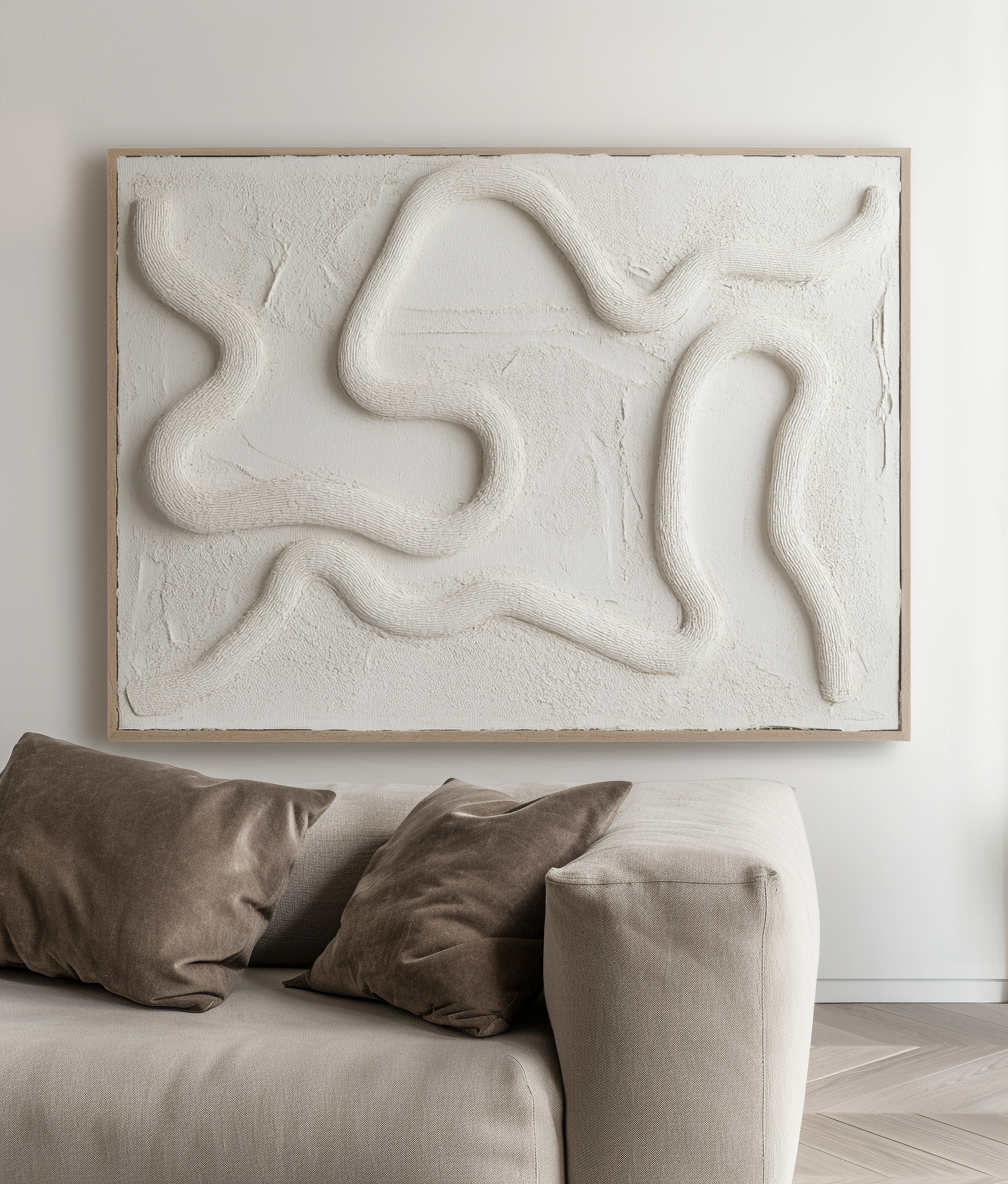Quiet Maze - White 3D Textured Abstract Canvas Vertical Minimalist Wall Art