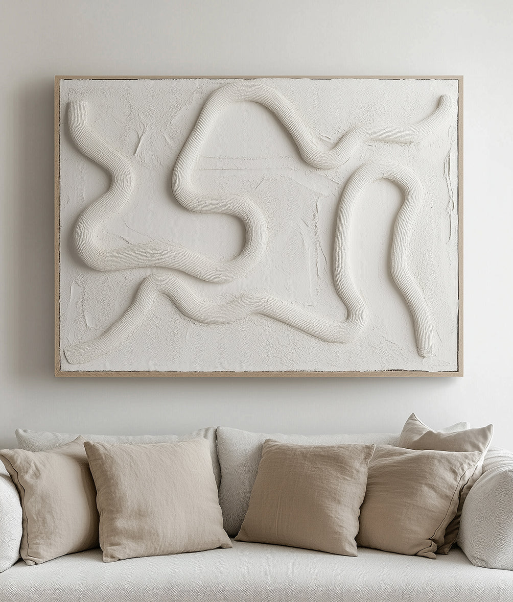 Quiet Maze - White 3D Textured Abstract Canvas Vertical Minimalist Wall Art