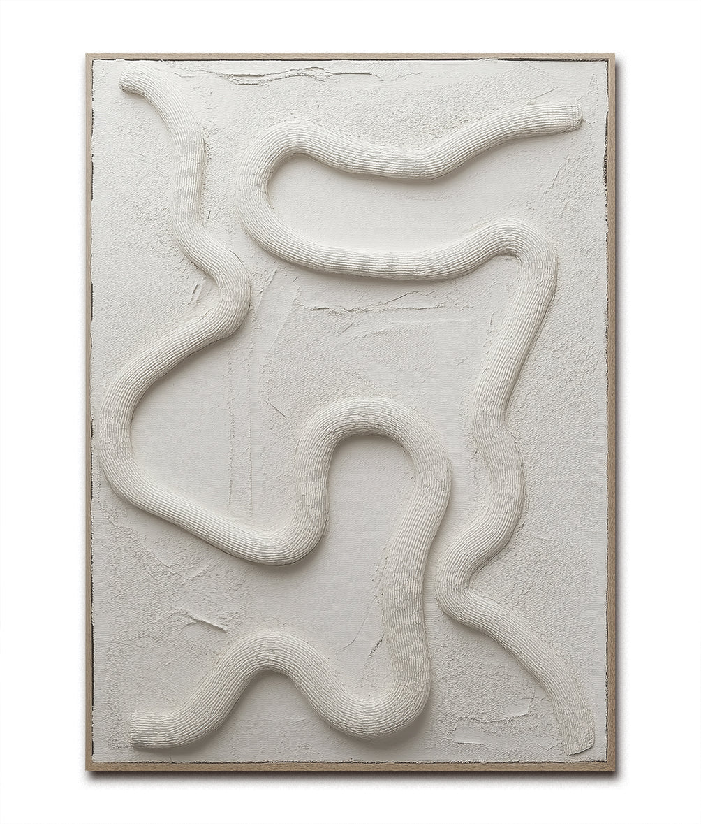 Quiet Maze - White 3D Textured Abstract Canvas Vertical Minimalist Wall Art
