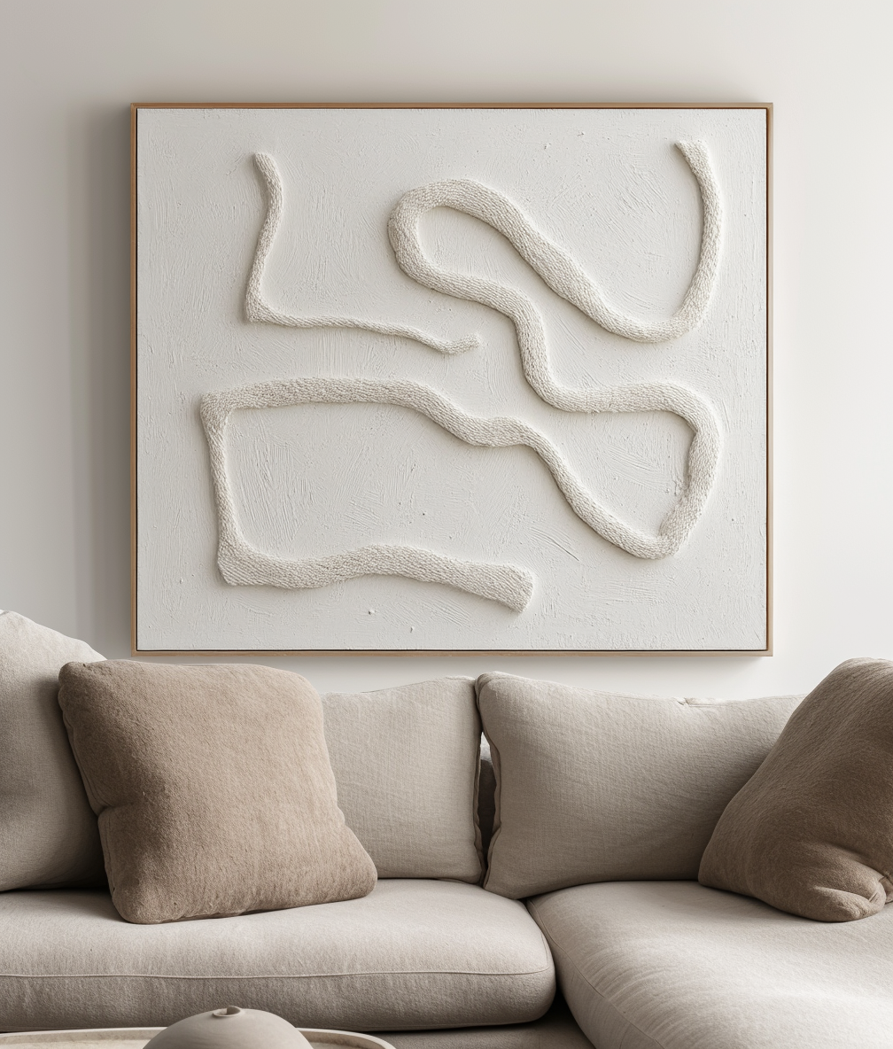 Silent Trace - Minimalist White 3D Textured Canvas Neutral Abstract Wall Art