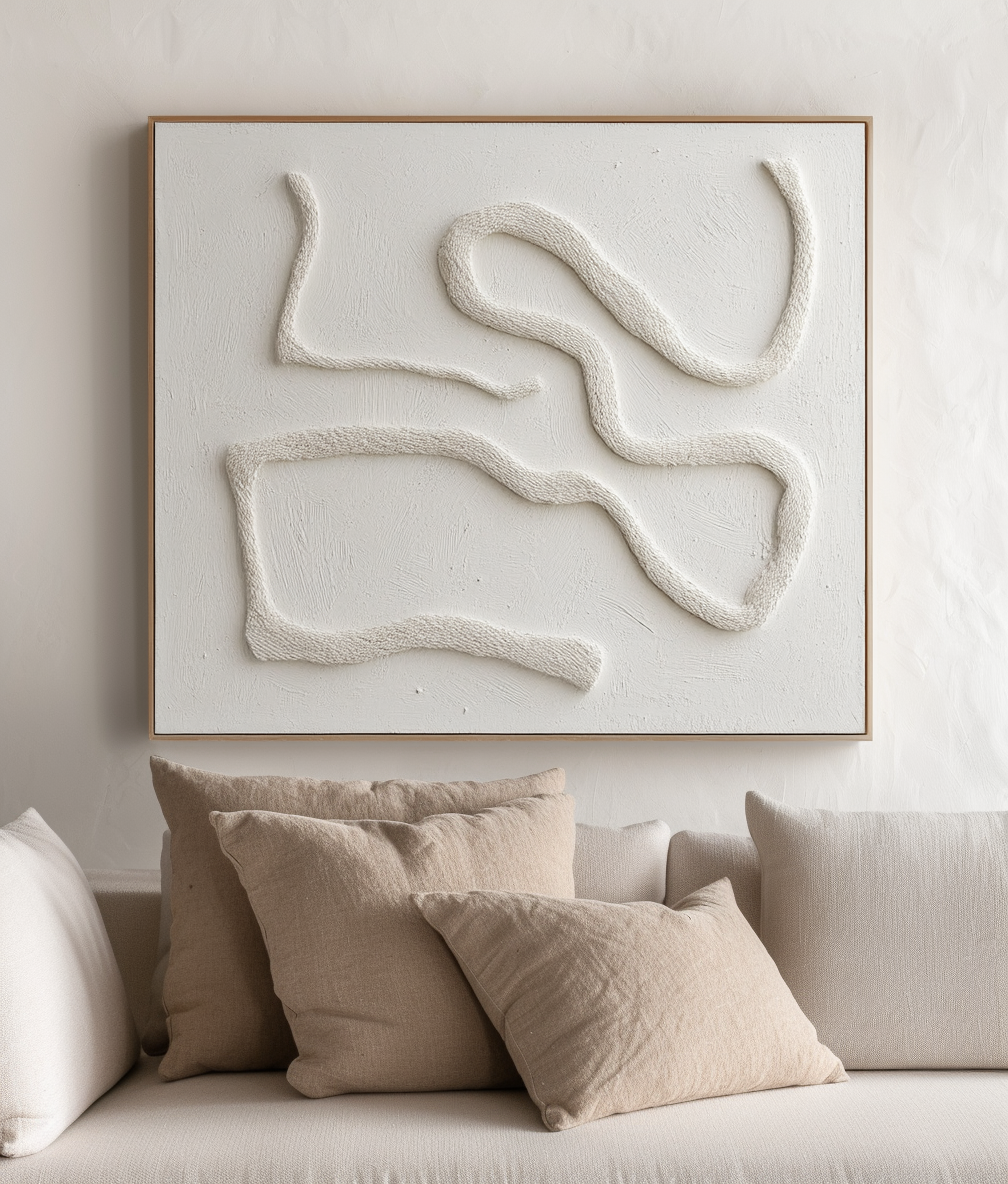 Silent Trace - Minimalist White 3D Textured Canvas Neutral Abstract Wall Art