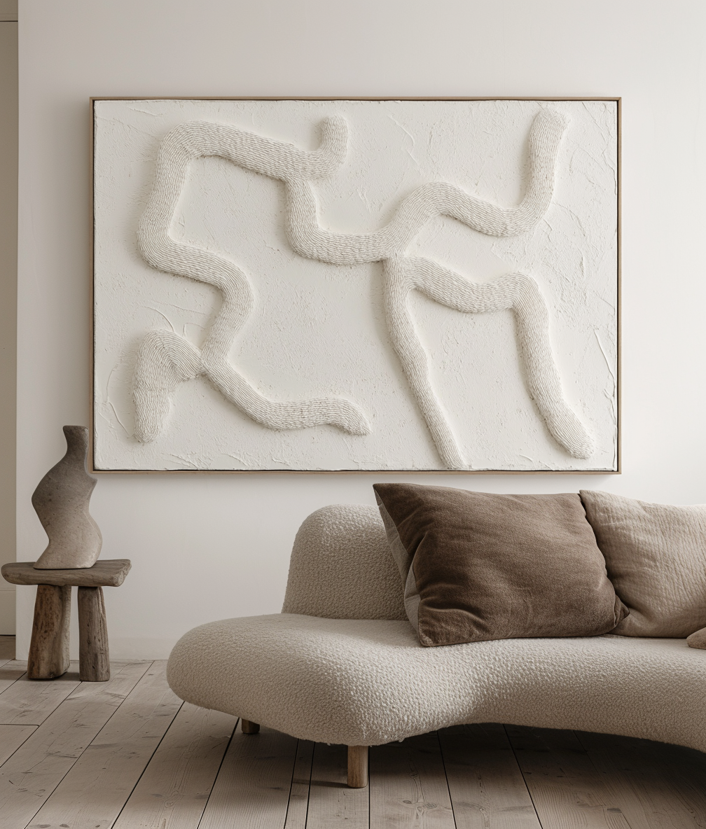 Pathflow - Minimalist 3D Textured Abstract Wall Art Neutral Relief Canvas