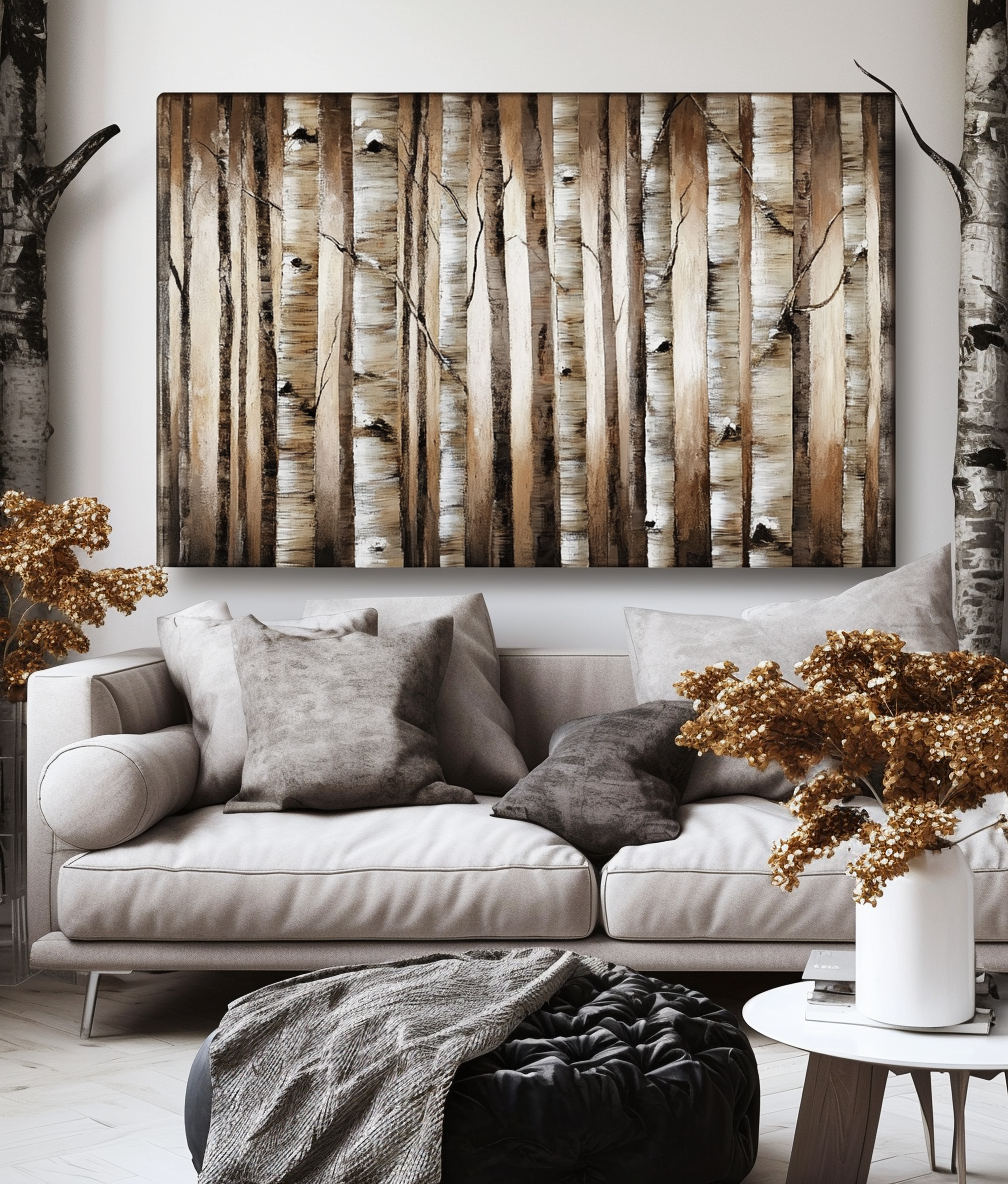 Whispering Pines - Neutral Tree Landscape Painting Textured Forest Wall Art