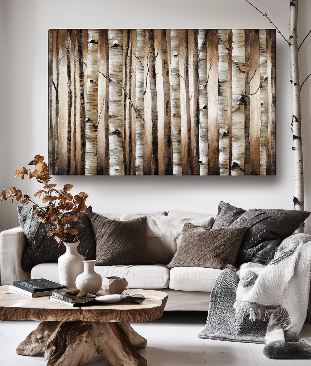 Whispering Pines - Neutral Tree Landscape Painting Textured Forest Wall Art