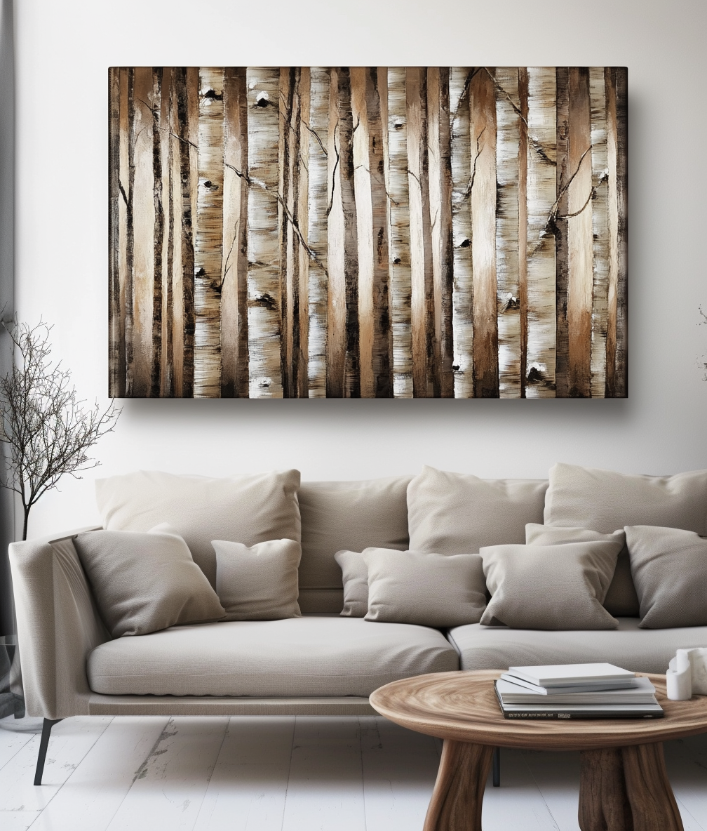 Whispering Pines - Neutral Tree Landscape Painting Textured Forest Wall Art