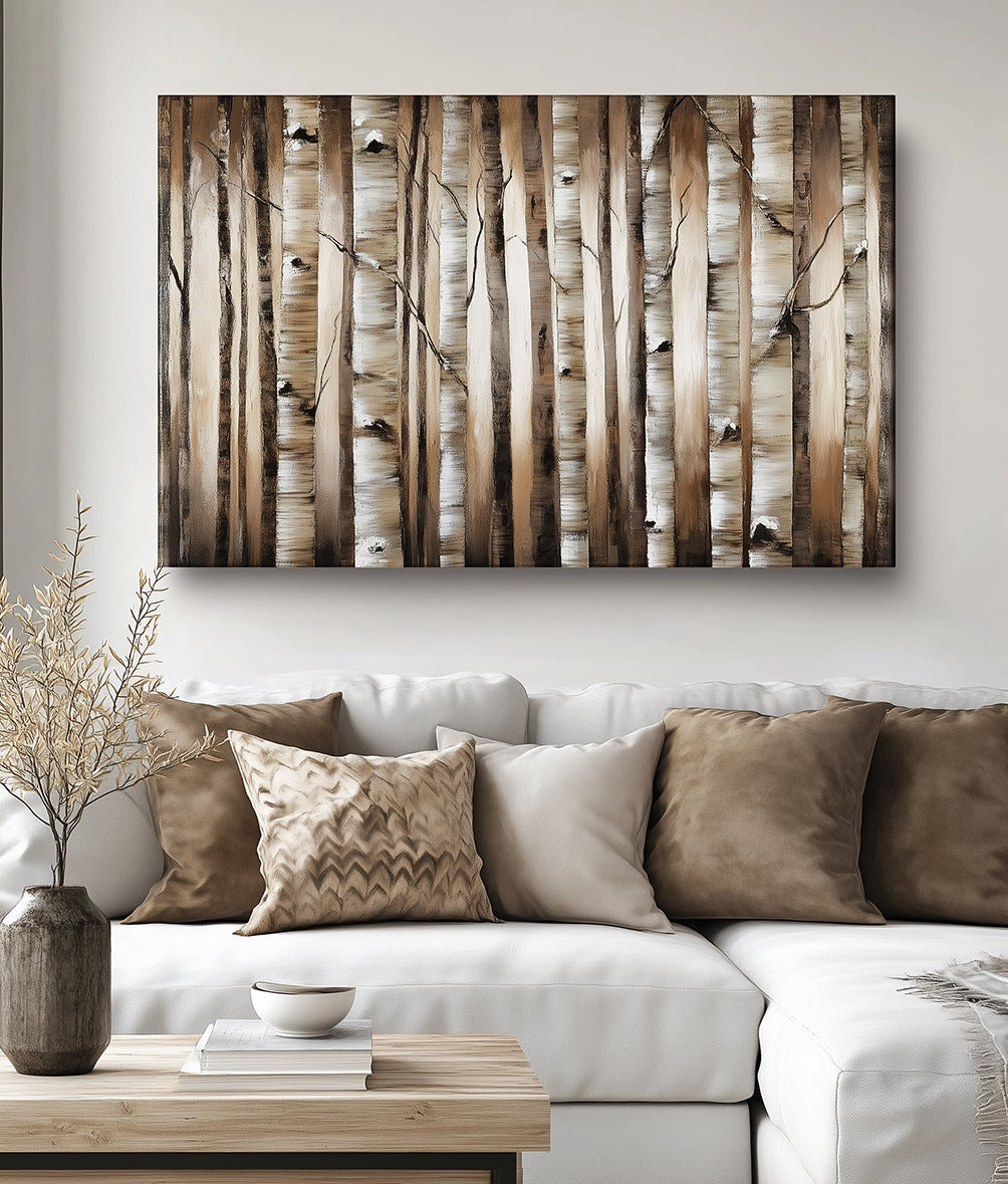 Whispering Pines - Neutral Tree Landscape Painting Textured Forest Wall Art