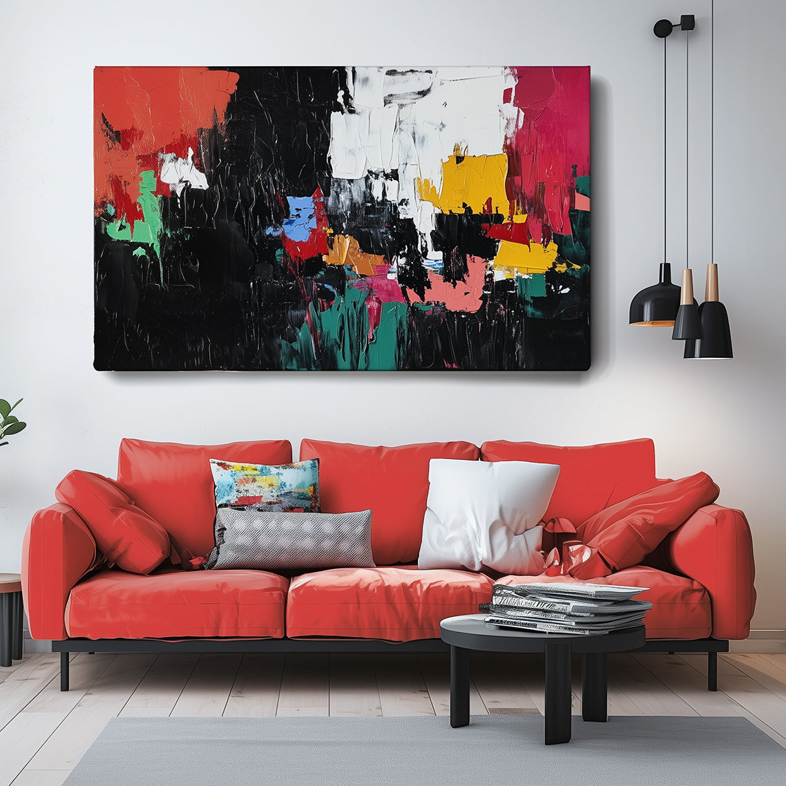 Crimson Flux - Abstract Color Block Painting Modern Textured Wall Art Canvas