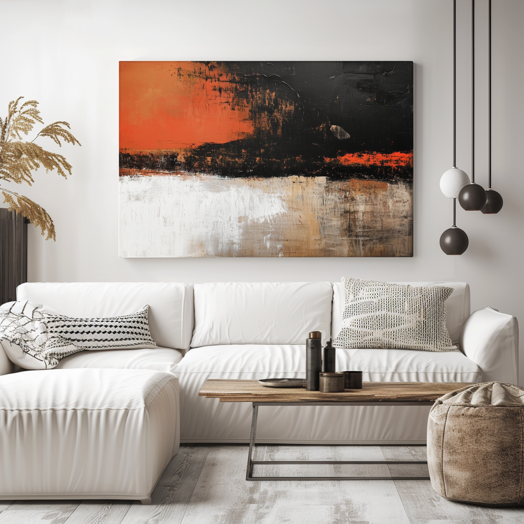 Ashes of Dawn – Abstract Textured Painting in Black, Red & Beige