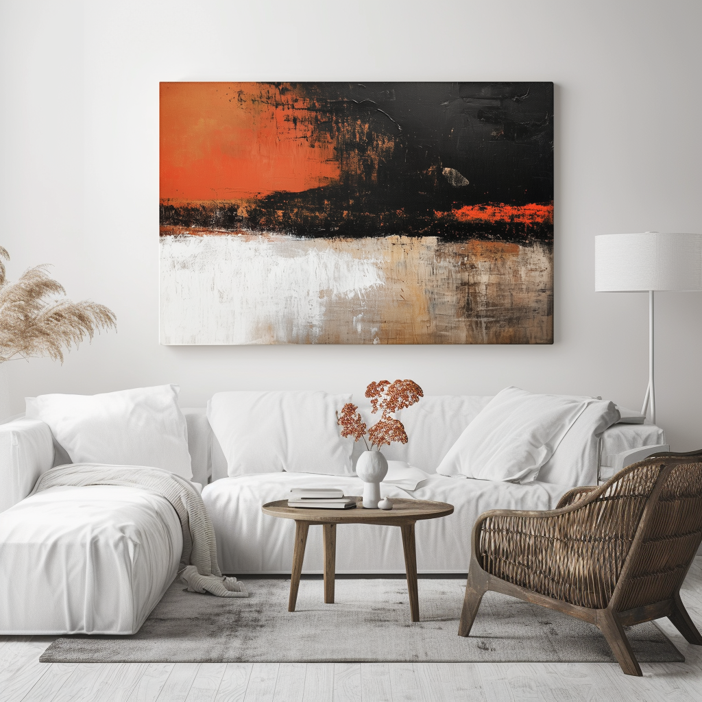 Ashes of Dawn – Abstract Textured Painting in Black, Red & Beige
