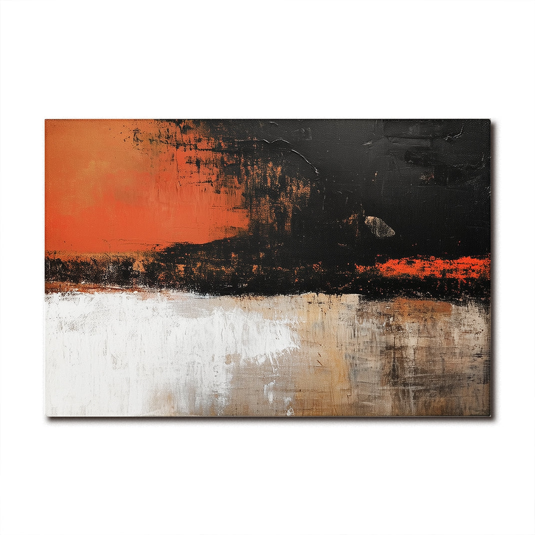 Ashes of Dawn – Abstract Textured Painting in Black, Red & Beige