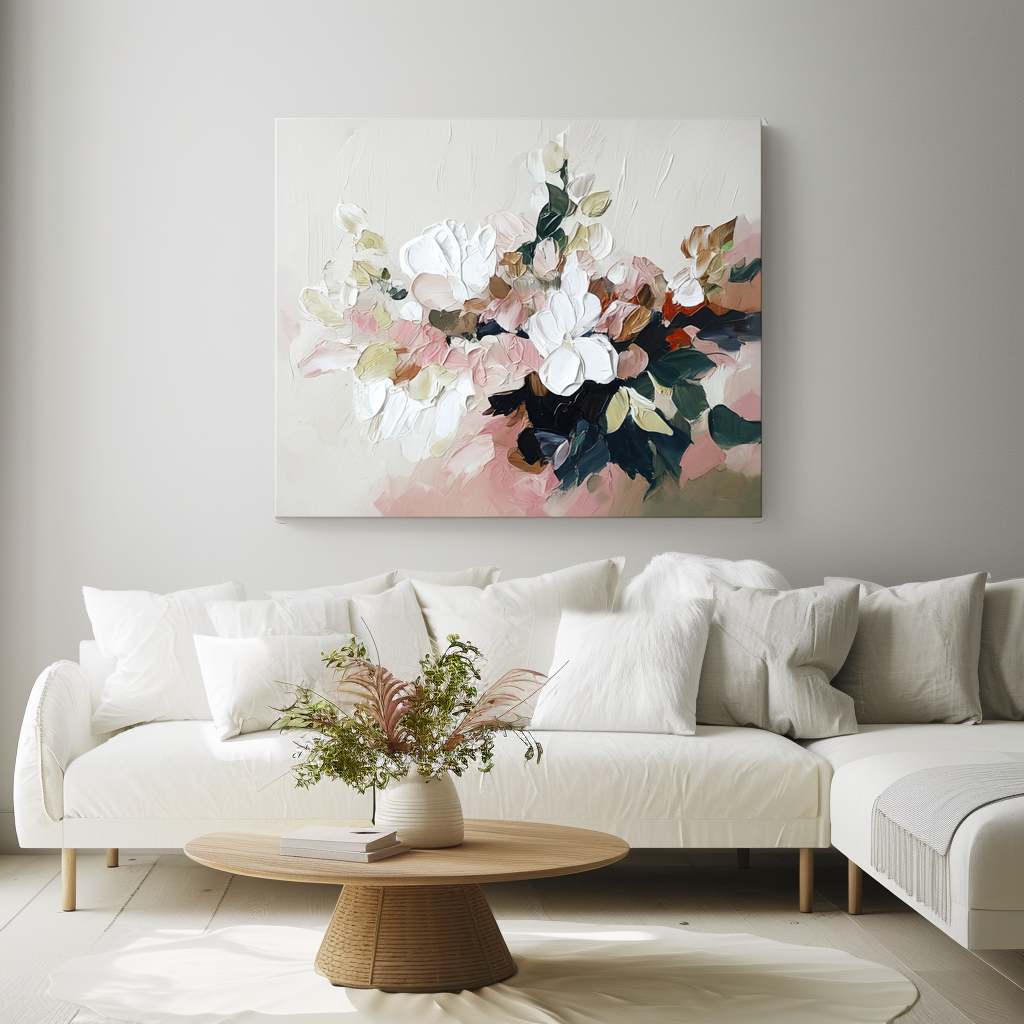 Soft Blooming - Textured Floral Canvas Wall Art Modern Palette Knife Flower Painting
